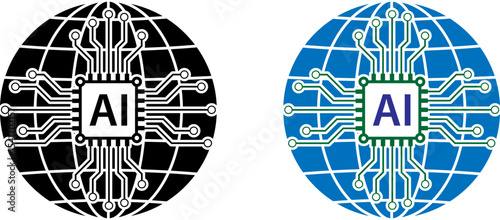AI symbol on black and blue globe with technology theme