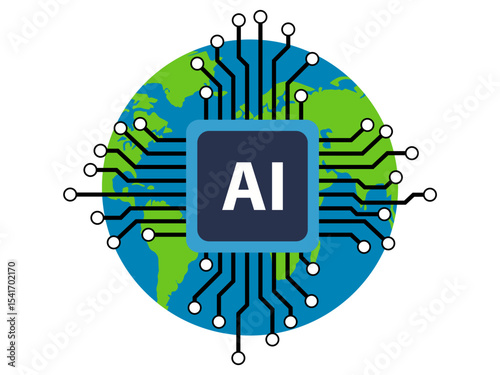 Global AI technology digital circuit earth concept