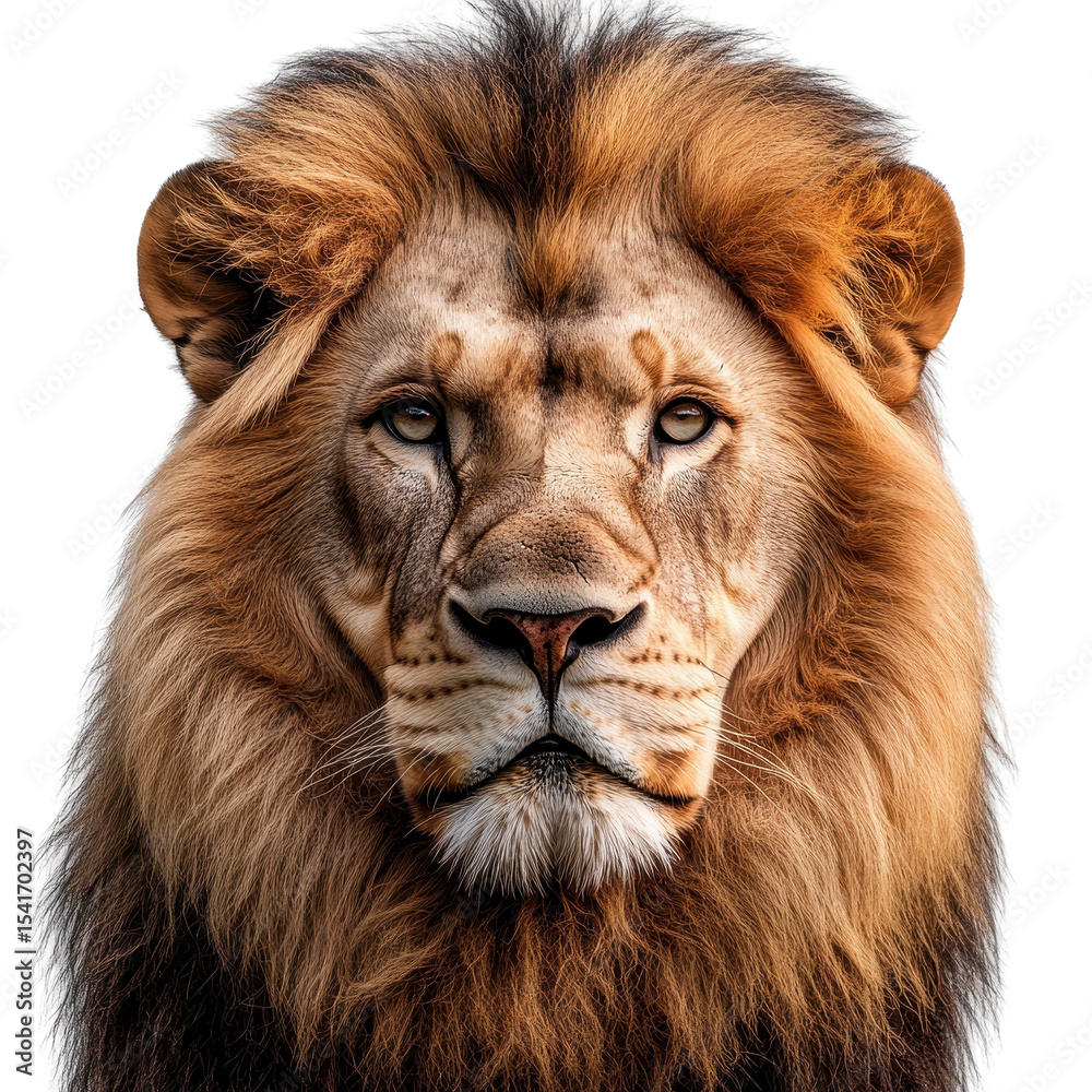 Fototapeta premium Lion head close-up isolated on transparent background