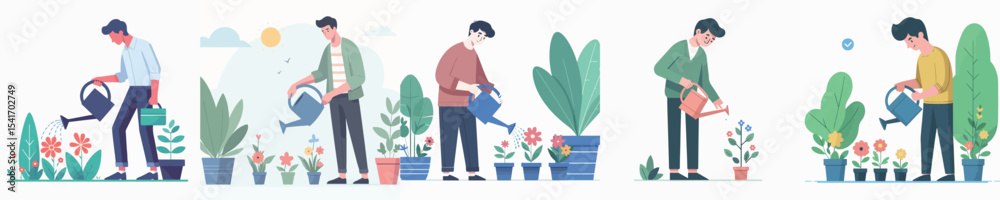 vector character watering flowers vector character watering flowers