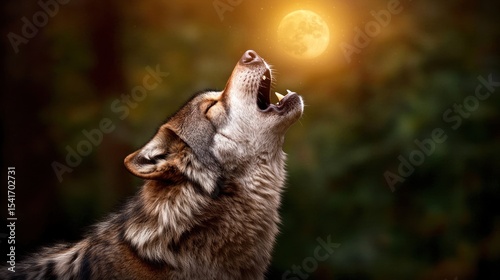 Forest Wolf Howling at Moon
