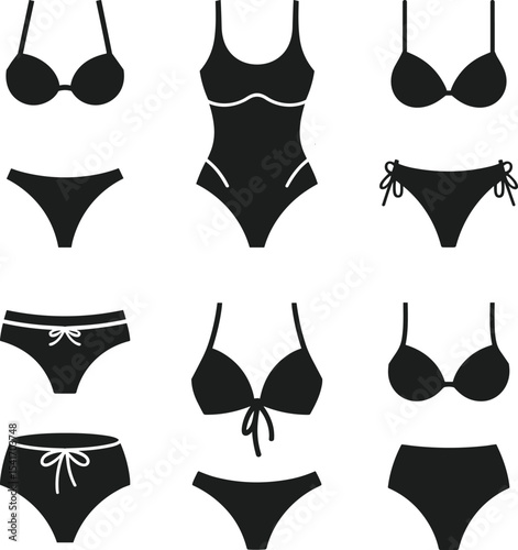 Set of Women's Swimwear Silhouettes – Bikini and One-Piece Vectors Collection