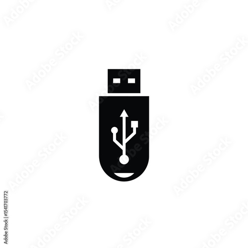 Black Silhouette Vector Jump Drive U S B Icon White Background
