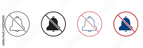 Bell With Prohibition Symbol Line And Solid Icon Set. Notification Muting, Silence Mode, Alert Disabling Outline And Silhouette Symbol Collection. Sound Off Indication. Isolated Vector Illustration
