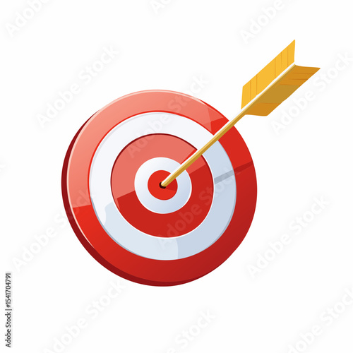 A glossy red target with a golden arrow precisely in the bullseye, symbolizing accuracy and focus.