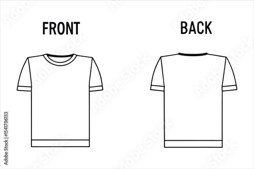 T Shirt Template Front and Back View Outline Black White