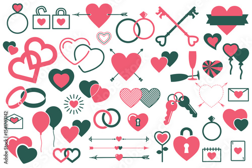 Love icons. Hearts and symbols for Valentine's Day.