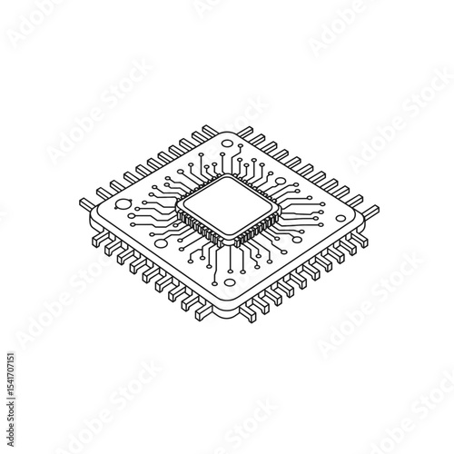 Microprocessor chip with detailed circuit layout in isometric view