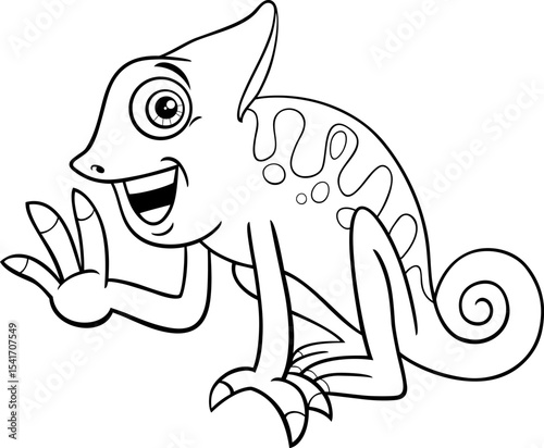 cartoon chameleon reptile animal character laughing coloring page