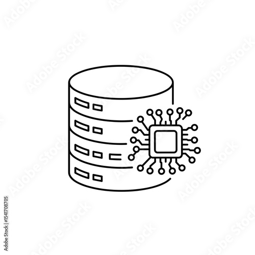 Data storage icon with microchip symbol in line style