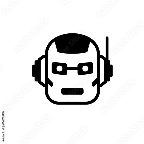 AI robot head icon with glasses and headset