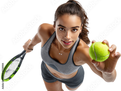 Tennis Player in Action: A dedicated tennis player showcases power and finesse as she prepares to serve, embodying athleticism and focus. Embodying peak performance.