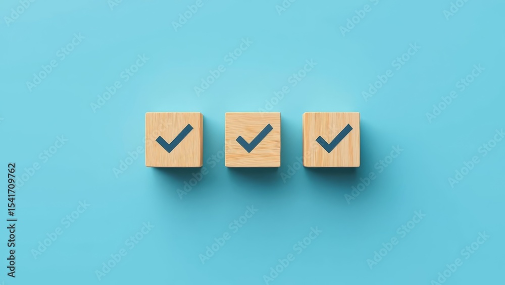 Obraz premium Three wooden blocks with a check mark on them.