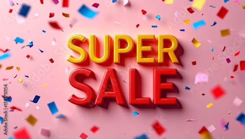 Super Sale Banner with Confetti.