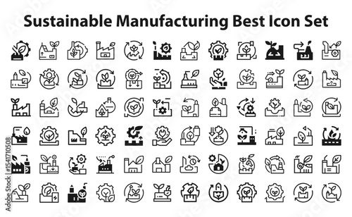 sustainable manufacturing Best Icon Set. editable stroke vector graphic elements, Essential brand presence toolkit stock illustration