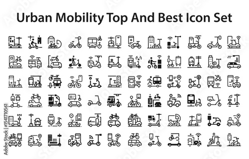 Urban Mobility Top And Best Icon Set. editable stroke vector graphic elements, Essential brand presence toolkit stock illustration