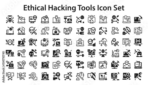 ethical hacking tools Icon Set. editable stroke vector graphic elements, Essential brand presence toolkit stock illustration