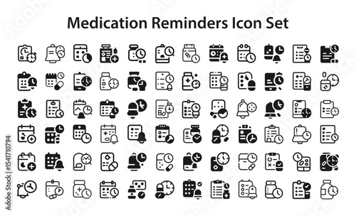 medication reminders Icon Set. editable stroke vector graphic elements, Essential brand presence toolkit stock illustration