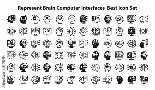 Represent brain computer interfaces Best Icon Set. editable stroke vector graphic elements, Essential brand presence toolkit stock illustration