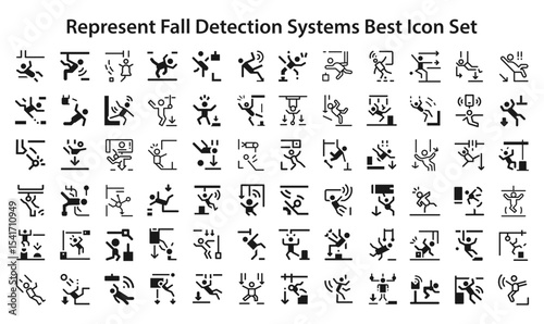 Represent fall detection systems Best Icon Set. editable stroke vector graphic elements, Essential brand presence toolkit stock illustration
