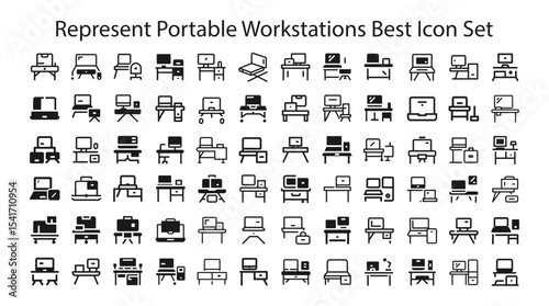 Represent portable workstations Best Icon Set. editable stroke vector graphic elements, Essential brand presence toolkit stock illustration