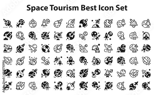 Space Tourism Best Icon Set. editable stroke vector graphic elements, Essential brand presence toolkit stock illustration