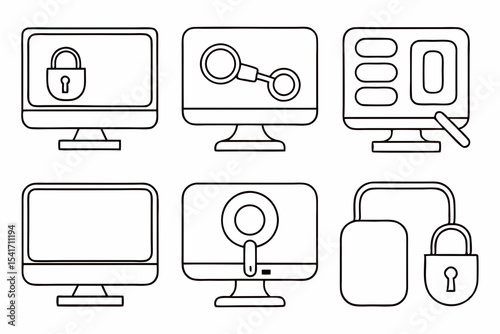 Computer Security and Privacy Symbol Vector Collection in Outline Style