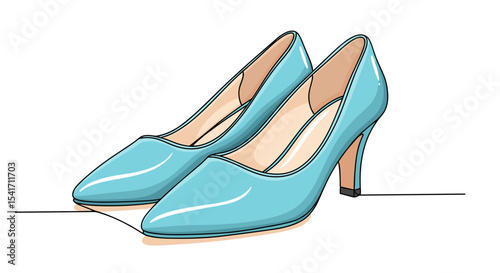 Blue high heels illustration doodle style glossy 3D

