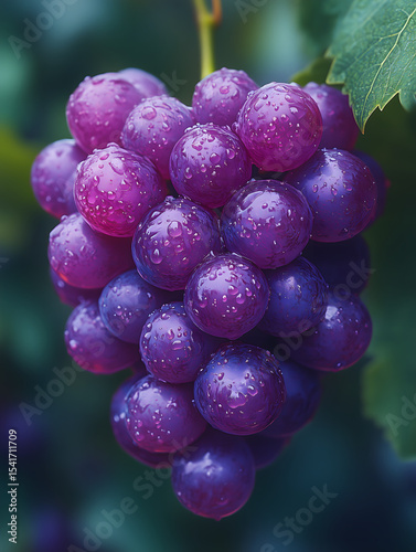 Wallpaper Mural Close-up view of fresh purple grapes covered in water droplets on the vine. Torontodigital.ca