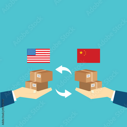 Concept of USA and China trade war. Economic trade war between USA and China concept. Growing diagrams, charts.	