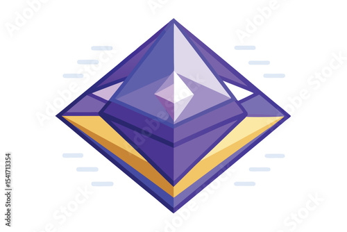 Geometric Amethyst Diamond Icon with Decorative Lines Modern Digital Art Design for Technology or Gaming Company Visual Identity Design