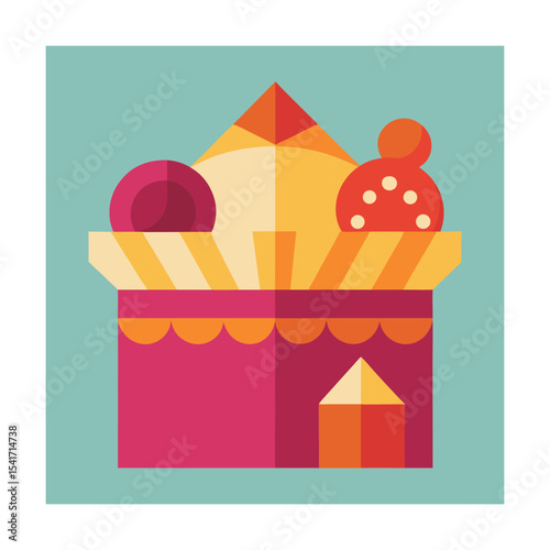 Festive and fun illustration of a colorful geometric carnival tent design