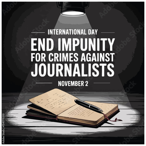 Bold flyer featuring journalists, justice scales, and shattered chains to highlight press freedom awareness.