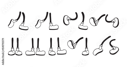 Cartoon feet set. Set of cartoon feet with different gestures. Feet isolated on white background. Vector illustration