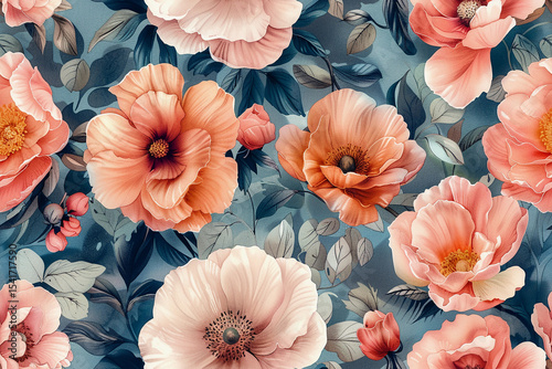 Wallpaper Mural Vibrant floral seamless pattern with lush peonies and leaves Torontodigital.ca
