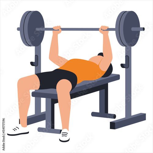 Weightlifter Bench Pressing Barbell Vector for Gym - Man Doing Chest Workout for Strength Training, Fitness and Bodybuilding