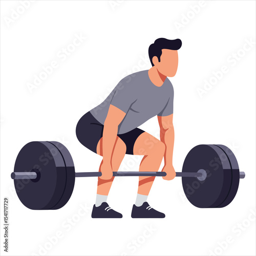 Powerful Weightlifter Preparing for Barbell Deadlift Vector - Male Athlete Training in Gym for Strength, Fitness and Bodybuilding