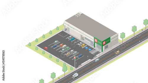 アイソメトリック図法で描いたドラッグストアのイメージ / Drug store. Isometric illustration