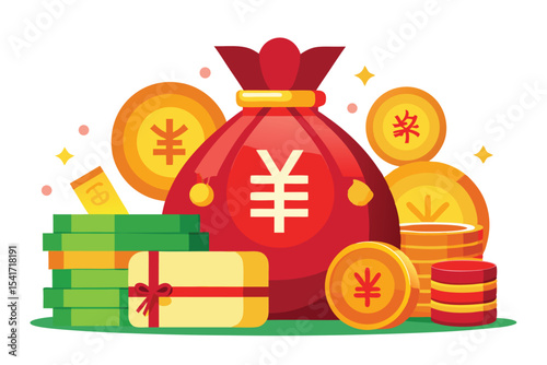 Prosperity Abundance Celebrating Financial Success Chinese Lunar New Year Wealth and Fortune Symbols Money Bag and Festive Decoration