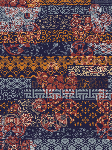 Traditional Japanese fabric striped patchwork wallpaper antique abstract vector print for carpet shirt towel tablecloth pillow wrapping rug