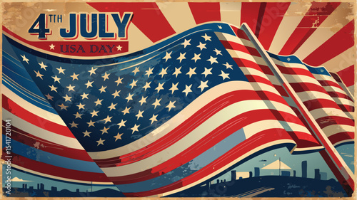Celebrating 4th of July with patriotic pride and vintage charm flag illustration
