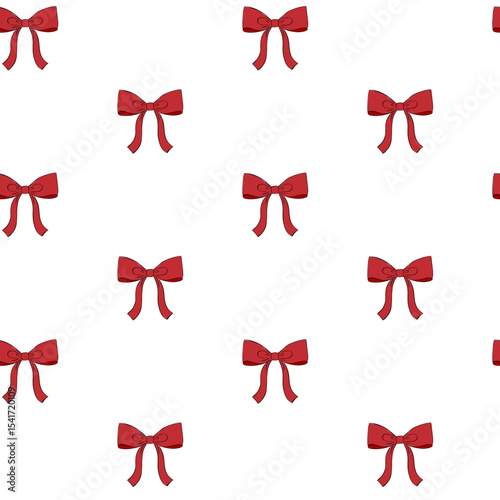 Red Bows ribbons Seamless pattern. Vector graphic line ink illustration. holiday design Silhouette sign for logo, print, comics, fashion, pop art, boards, design, stickers, decoration, posters