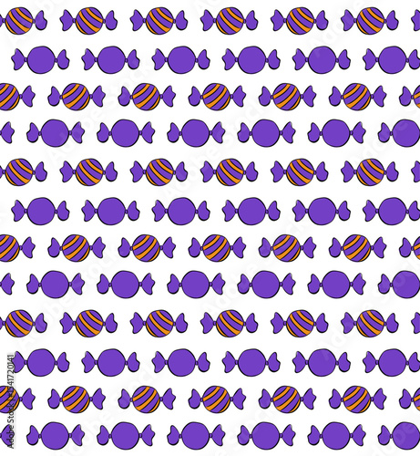 Candy caramel colorful Seamless pattern. Vector graphic line ink illustration. Halloween party. candy for the web, for a card or for scrapbooking texture for bedsheets, pajamas, wrapping papers.