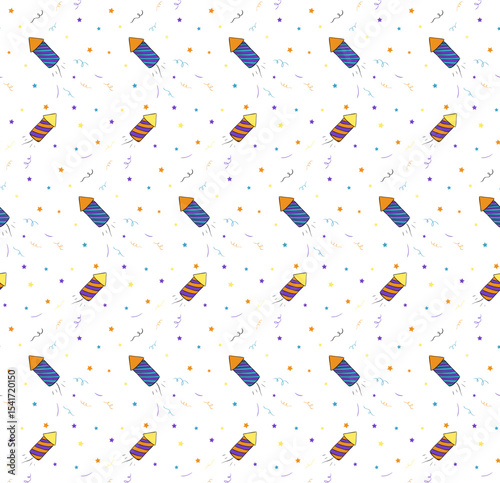 Firecracker Seamless pattern. Vector graphic line ink illustration.. Cartoon illustration Silhouette sign for logo, print, comics, fashion, pop art, boards, design, stickers, decoration, posters