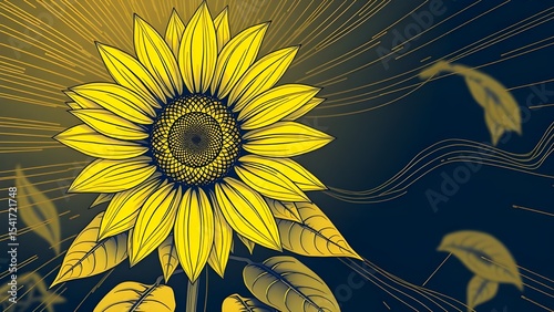 abstract background with sunflower and line of breeze 