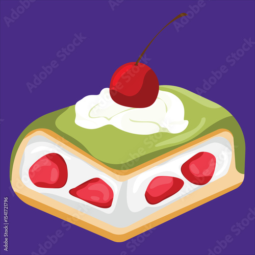matcha and cherry Colorful Traditional Cassata Siciliana Cake with Candied Fruits and Ricotta Cream