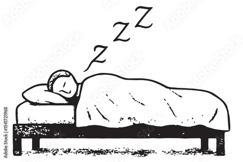 Sleeping person in bed, peaceful rest, zzz symbol, relaxation, sleep icon, bedtime, serenity, calm, sleep quality, ethereal sleep chronicles