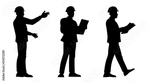 Set of engineer silhouette vector on white background
