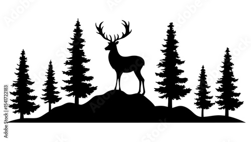 Majestic Wilderness Silhouette Stag at Dusk in Pine Forest