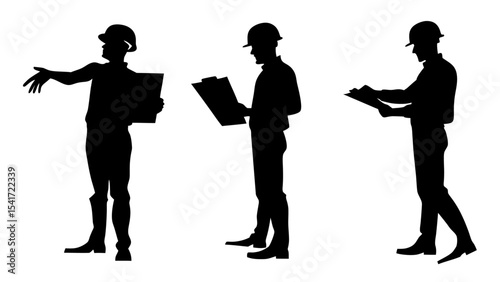 Set of engineer silhouette vector on white background